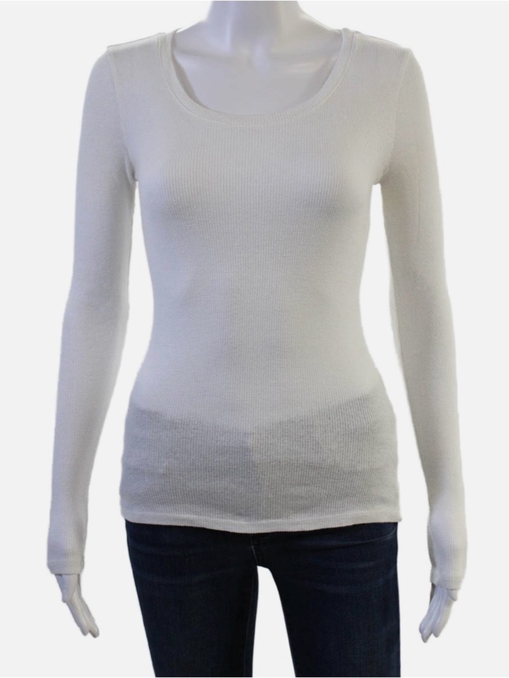 Michael Stars White Ribbed Long Sleeve Top, Size Medium